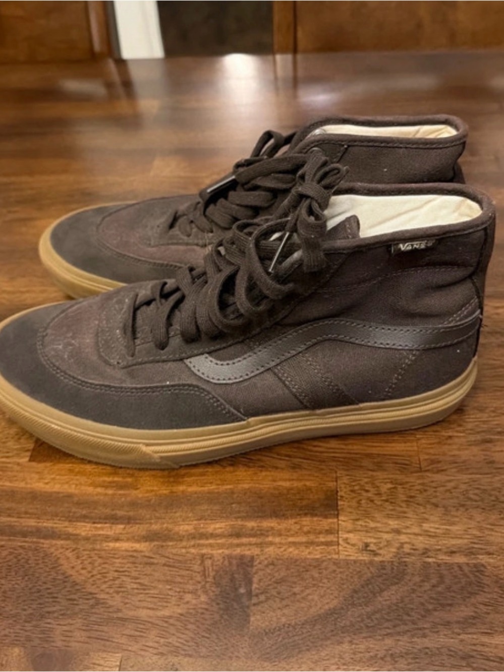Vans Men’s High-Top Sneakers in Dark Brown with Gum Sole